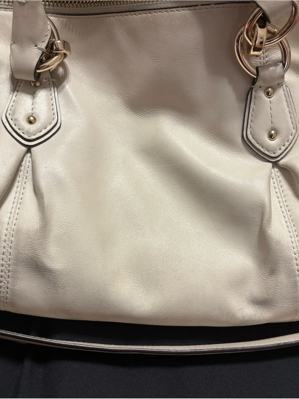 COACH Cream Leather Shoulder Tote with Gold Hardware